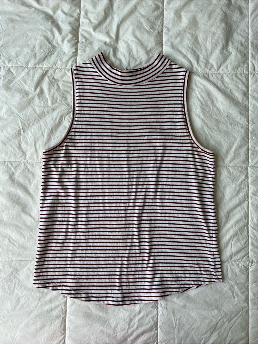 Universal Thread Striped Mock Neck Tank Top - White & Burgundy